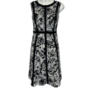 Talbots Petite Women's Black White Gray Floral Sleeveless A-Line Dress sz 4 P